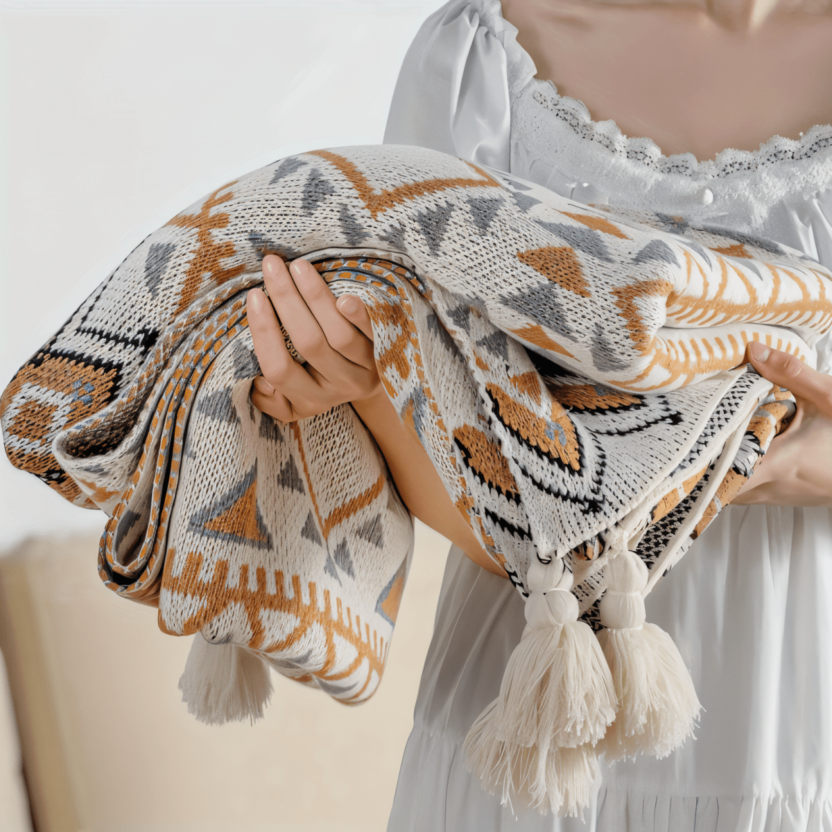 VIVIDLOOM – Geometrische Boho-Stil Fleece-Decke