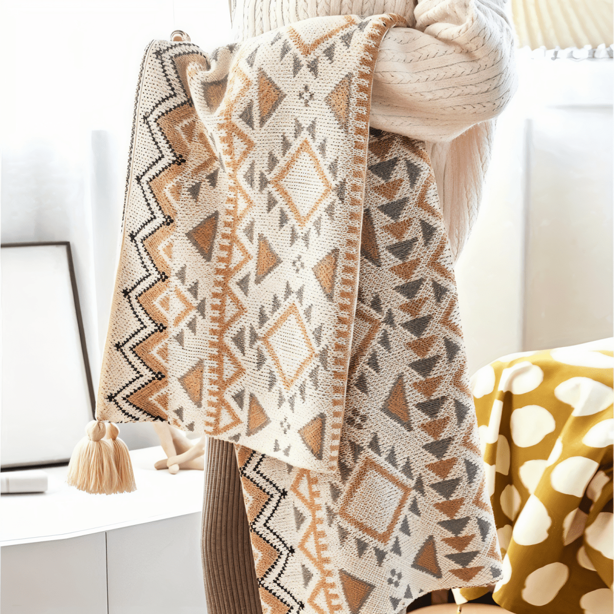 VIVIDLOOM – Geometrische Boho-Stil Fleece-Decke