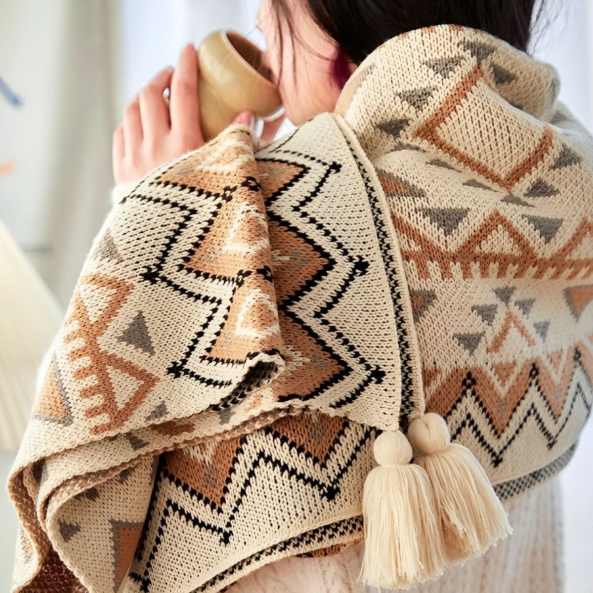 VIVIDLOOM – Geometrische Boho-Stil Fleece-Decke