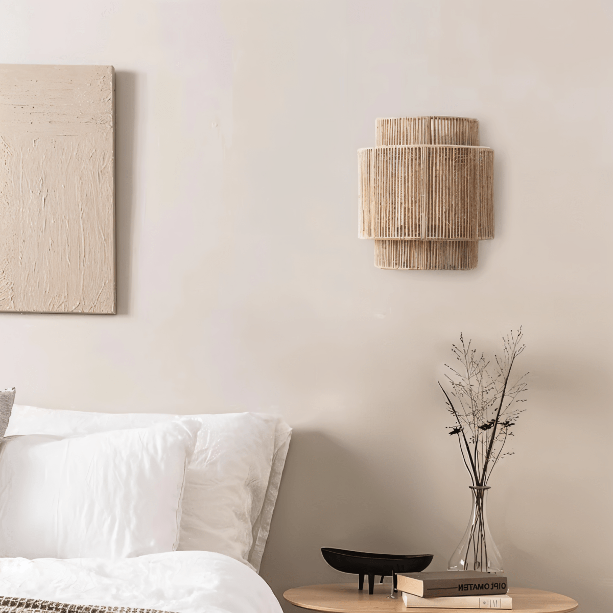 Helena Bohemische Wandleuchte Mit Rattan-Lampenschirm Und Hanfseil-Details