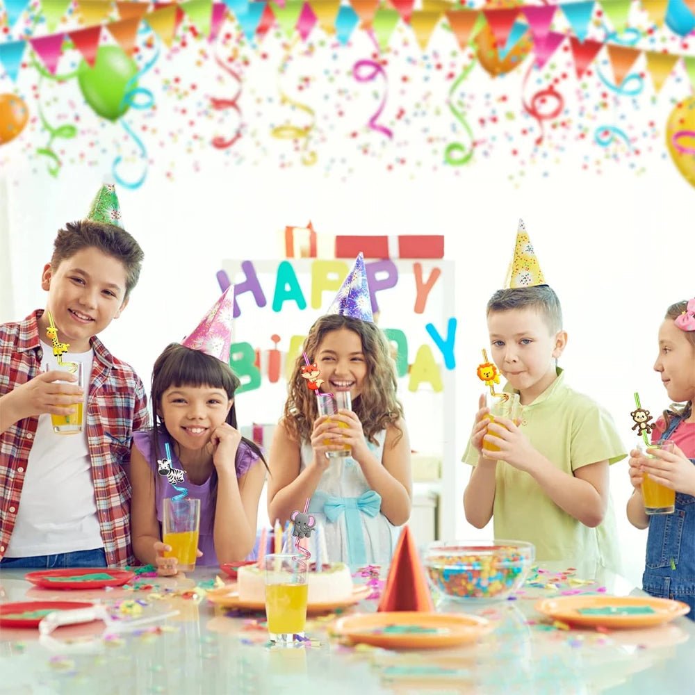 JUNGLESTRAWS – Wiederverwendbare Plastikstrohhalme mit Tiermotiven für Kinderpartys 4