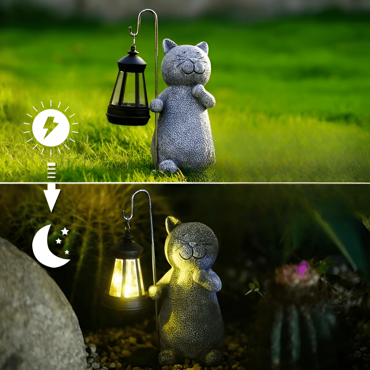 KITTYBEAM – Solar-Katzenstatue mit sanftem Gartenlicht 3