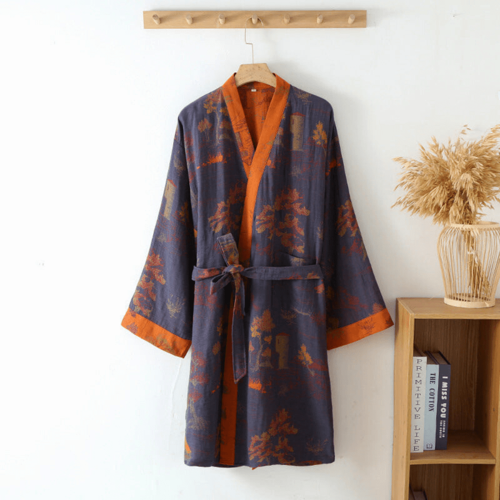 Kimono Baumwolle Gaze Bademantel – Retro Bademantel im Unisex-Gestaltung