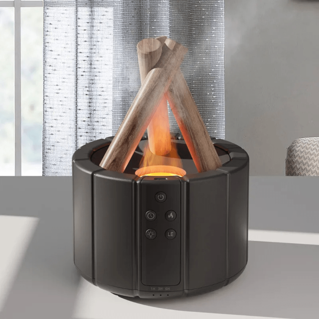 FlareMist Aroma Luftbefeuchter | Ultraschall Flammenlicht Diffuser | Luftbefeuchter mit Duftöl-Funktion | Entspannendes Wohnaccessoire