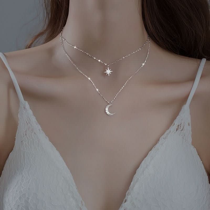 Mondschein Halskette – Doppelte Halskette Mit Mondanhänger Für Romantische Eleganz