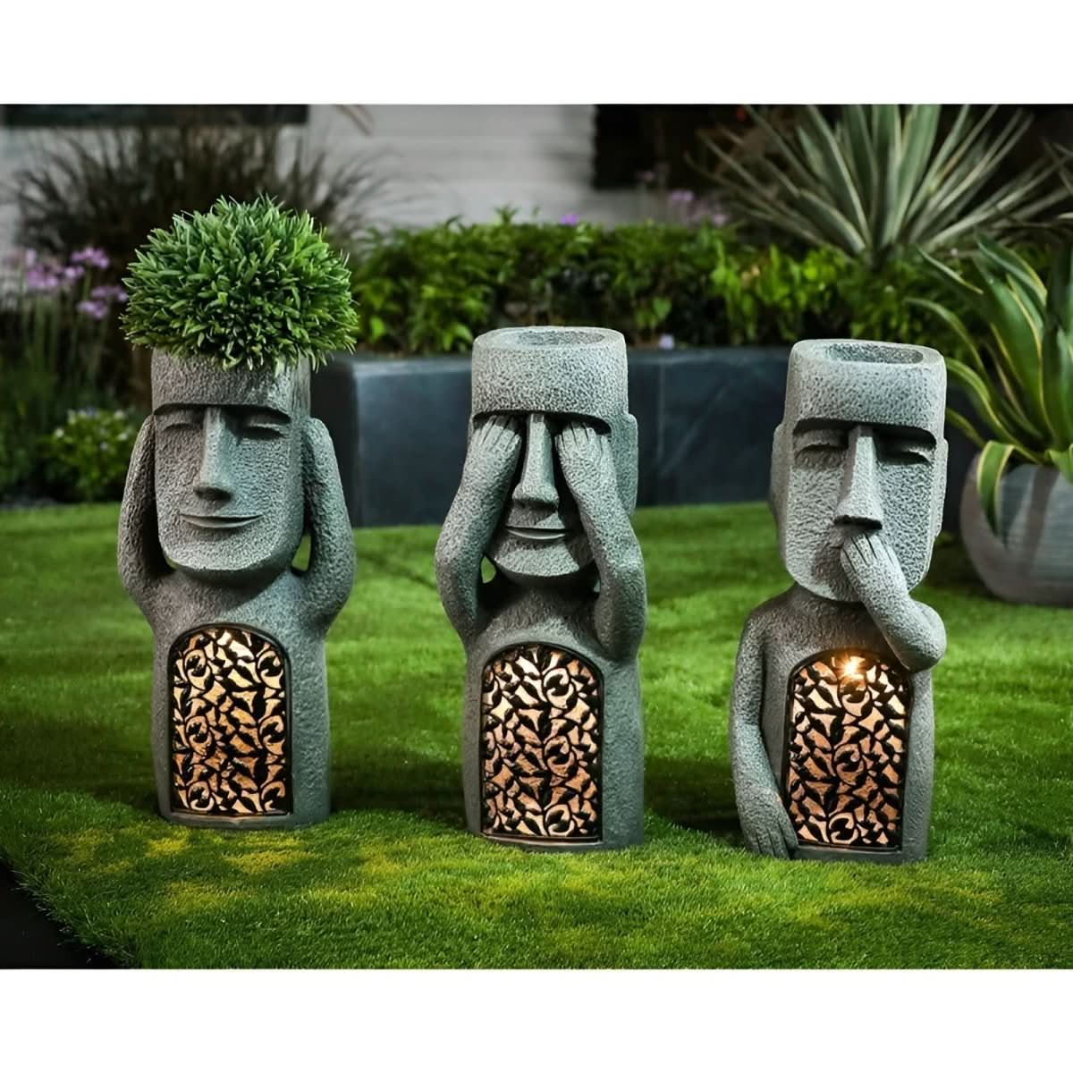 Magisch Trio – Solar-Harz Gartenstatuen für Bezaubernde Atmosphäre