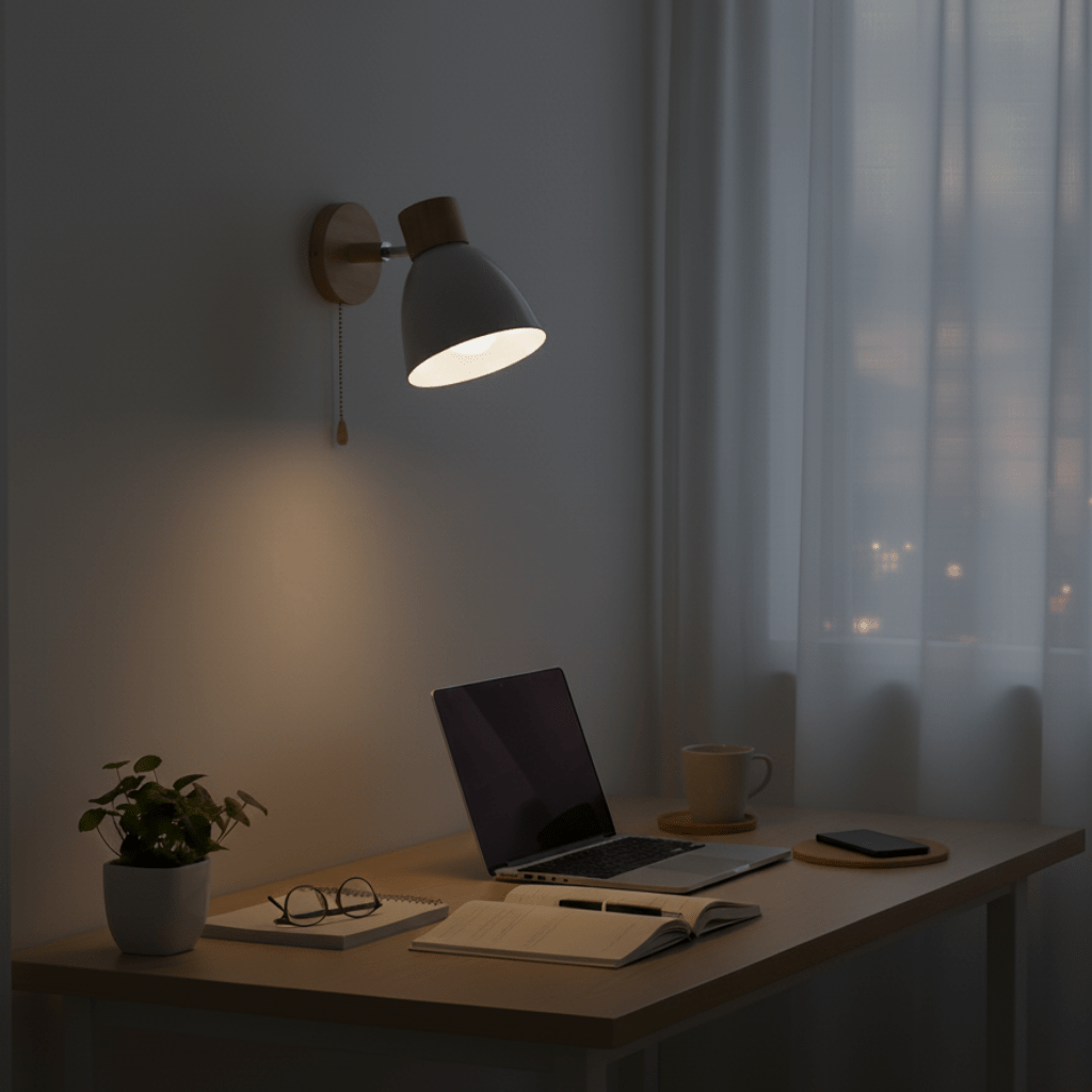 YADIEL Wand Lampe – Nordische Wandlampe Aus Holz Mit Zugschalter