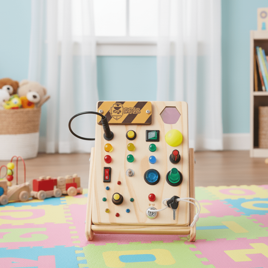 HellesStart Montessori Lernbrett – Interaktives Lernspielzeug Mit Licht & Schaltern Aus Holz