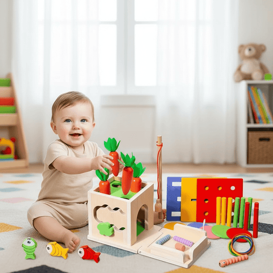 KleinerPfad Spielwürfel – 8-In-1 Montessori-Holzspielbox Aus Holz Für Babys