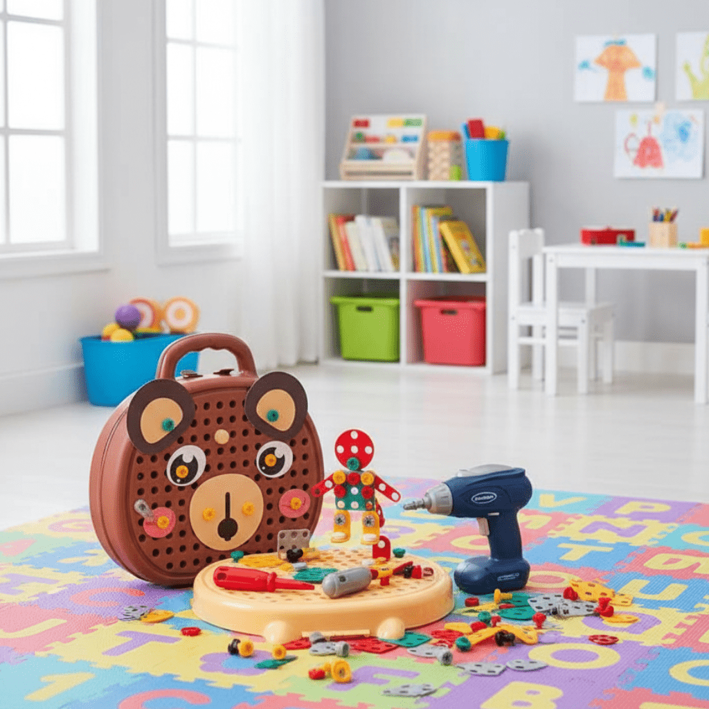 Klein Erbauer Werkzeug Set – 203-teiliges Konstruktionsspielzeug Mit Klein-Bohrmaschine