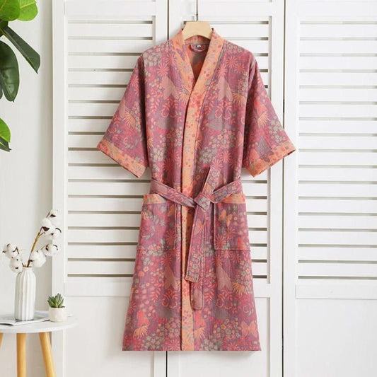 PrintLuxe Bademantel – Bedruckter Baumwoll-Bademantel Mit Retro-Blumenmuster