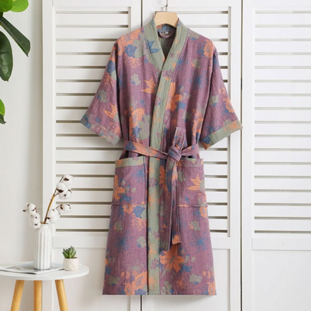 PrintLuxe Bademantel – Bedruckter Baumwoll-Bademantel Mit Retro-Blumenmuster