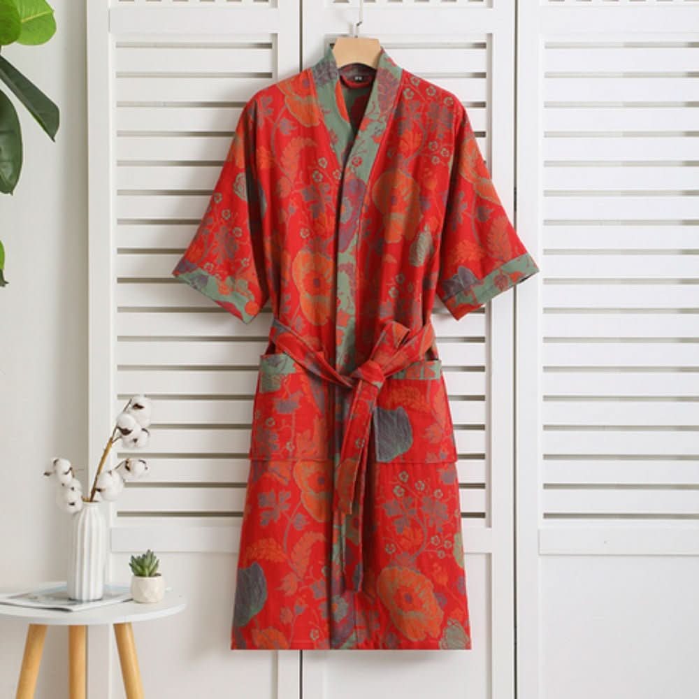 PrintLuxe Bademantel – Bedruckter Baumwoll-Bademantel Mit Retro-Blumenmuster