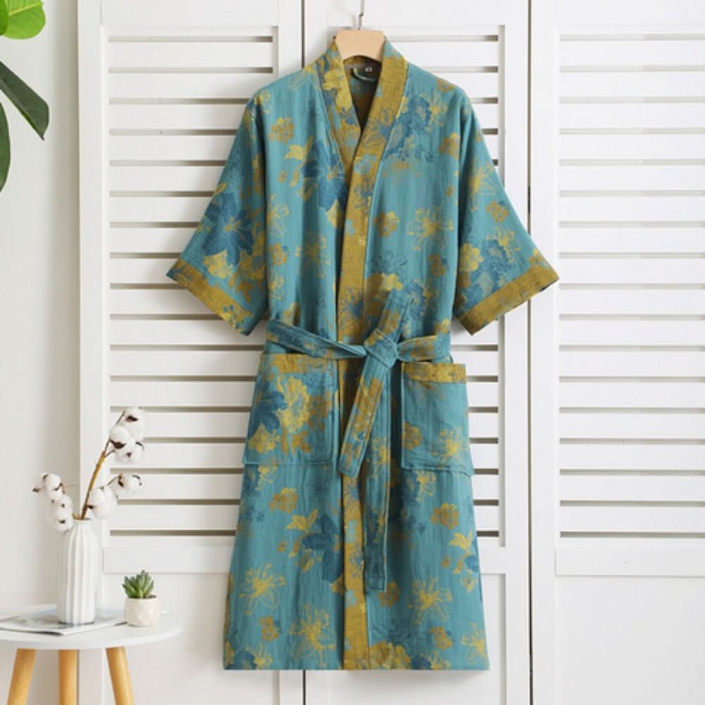 PrintLuxe Bademantel – Bedruckter Baumwoll-Bademantel Mit Retro-Blumenmuster