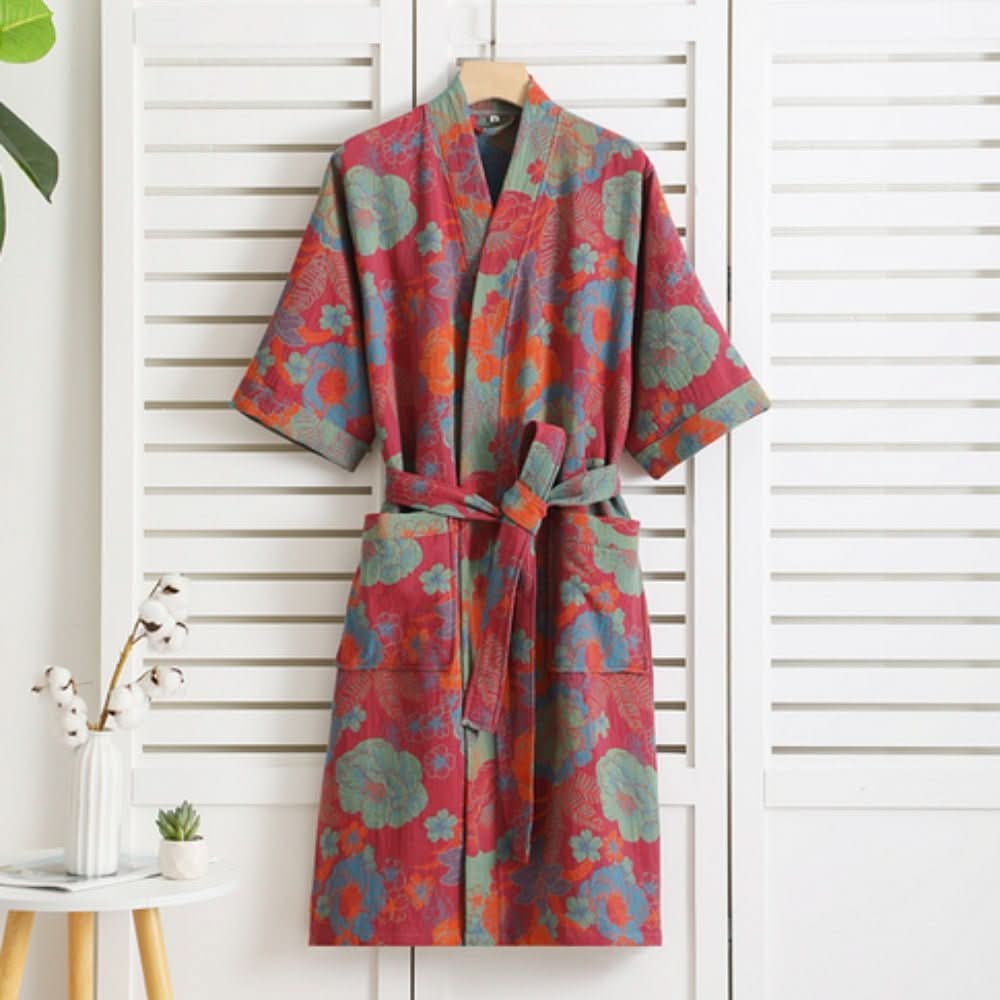 PrintLuxe Bademantel – Bedruckter Baumwoll-Bademantel Mit Retro-Blumenmuster