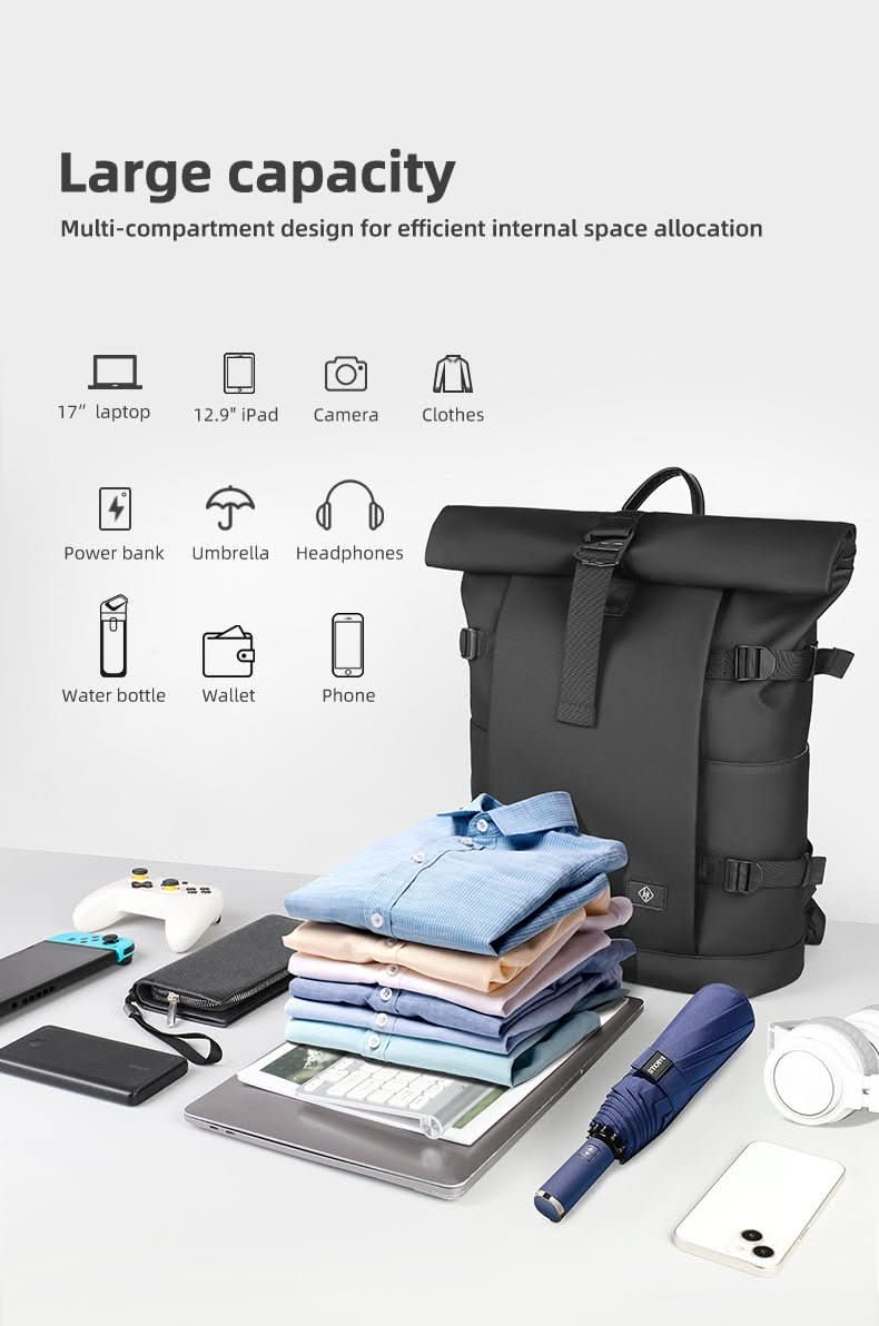 ROLLTRAIL Rucksack – Erweiterbarer Freiluft-Rucksack Mit Laptopfach, Rolltop & Diebstahlschutz
