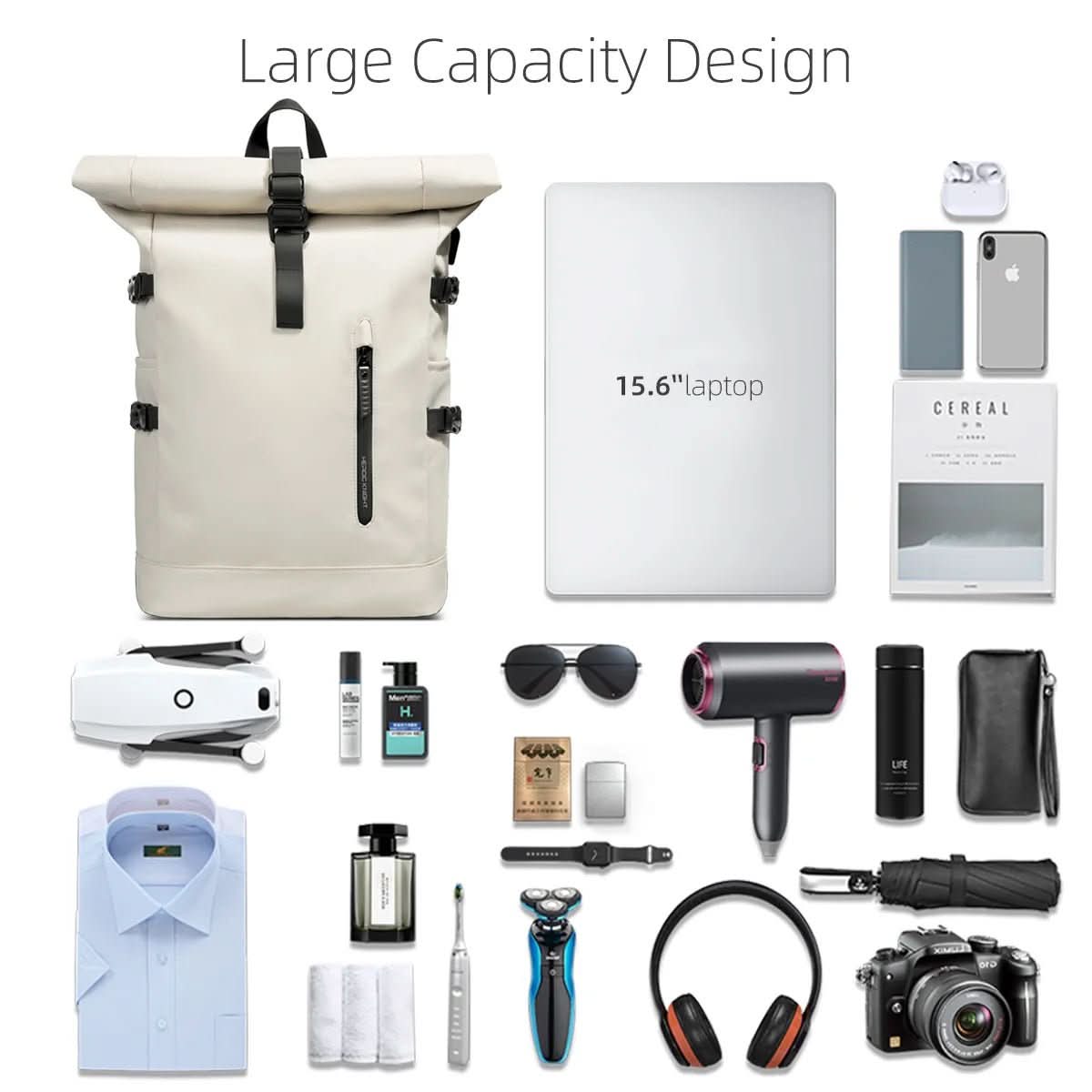 ROLLTRAIL Rucksack – Erweiterbarer Rolltop-Rucksack Mit USB, Laptopfach & Anti-Schock-System