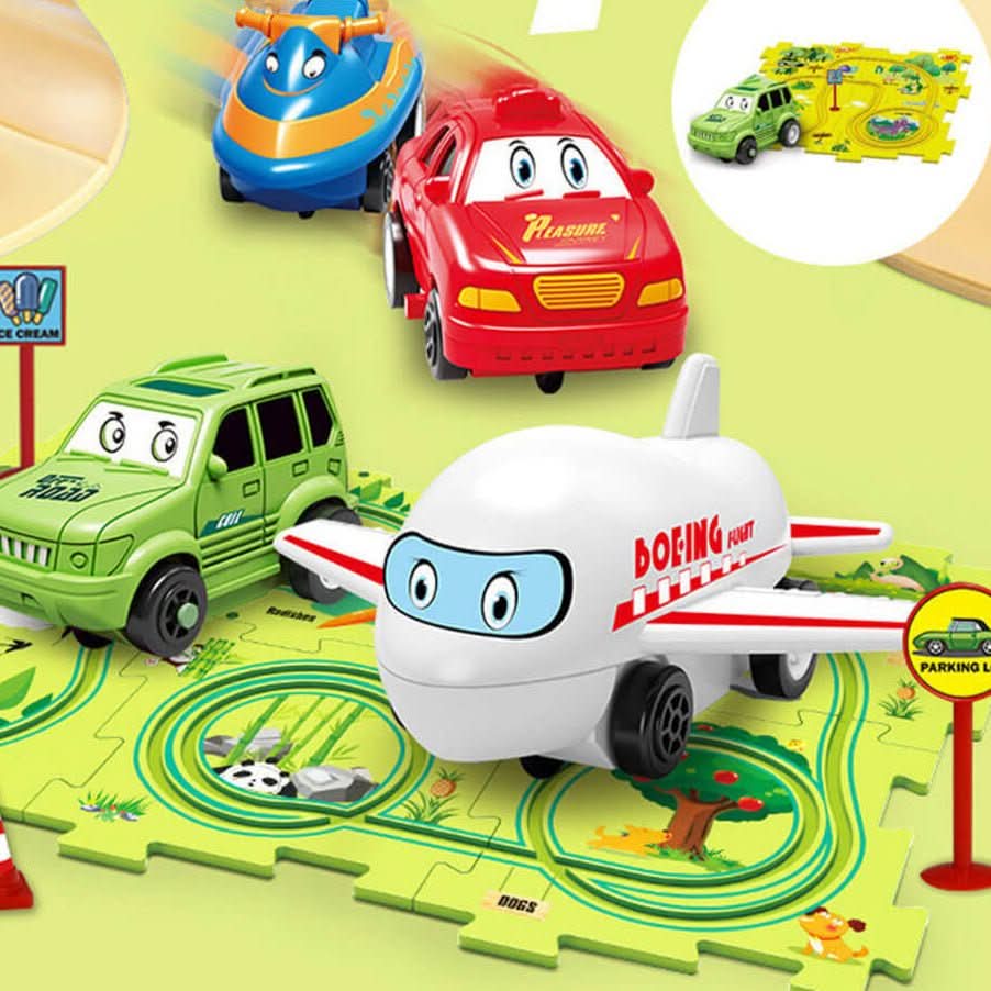 AutoPuzzle – Kreatives Rennstrecken-Puzzle mit Spielauto für Kinder