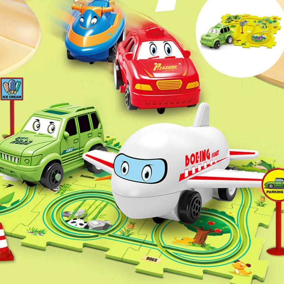 AutoPuzzle – Kreatives Rennstrecken-Puzzle mit Spielauto für Kinder