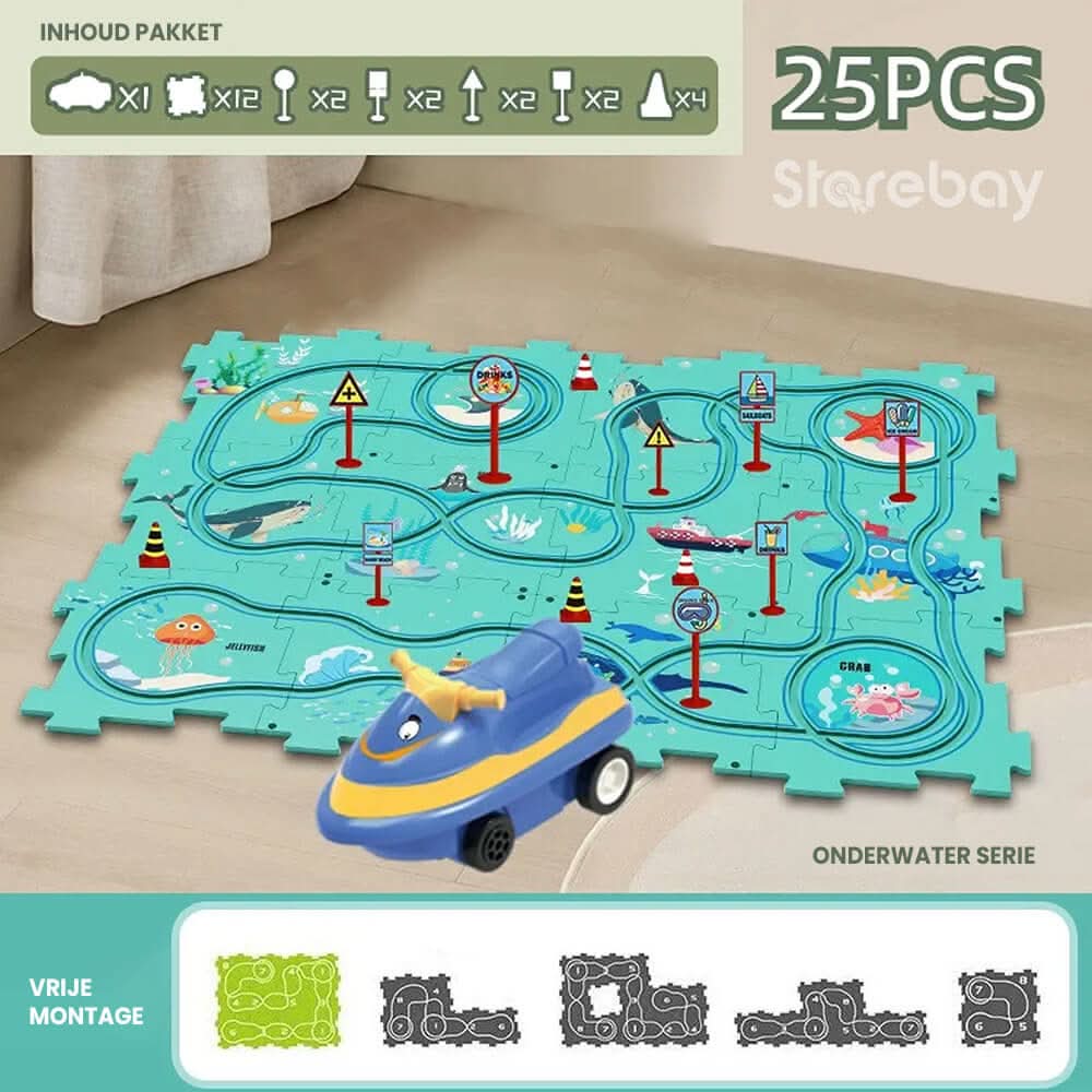 AutoPuzzle – Kreatives Rennstrecken-Puzzle mit Spielauto für Kinder