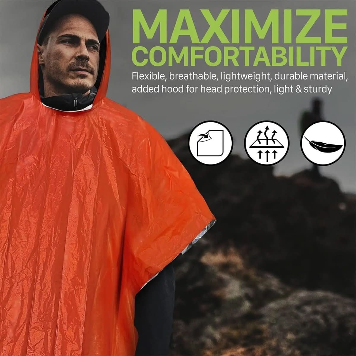 Regenschutz Poncho – Notfall-Regenponcho mit Kapuze für Freiluft-Schutz