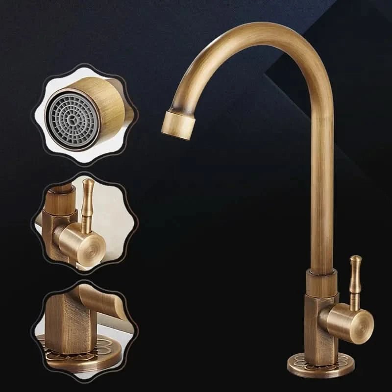 Messing Fluss – Antiker Einhand-Schwanhals-Wasserhahn Für Die Küche