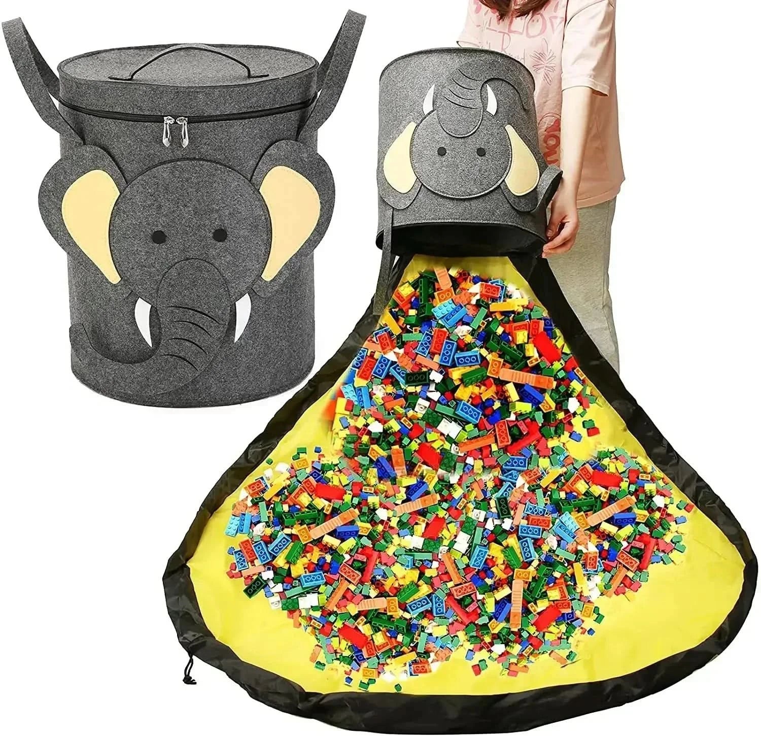 Filz Spielzeug Aufbewahrung Beutel – Faltbare Spielzeugtasche aus Filz mit Tiermotiv für Kinderzimmer & Spielmatten