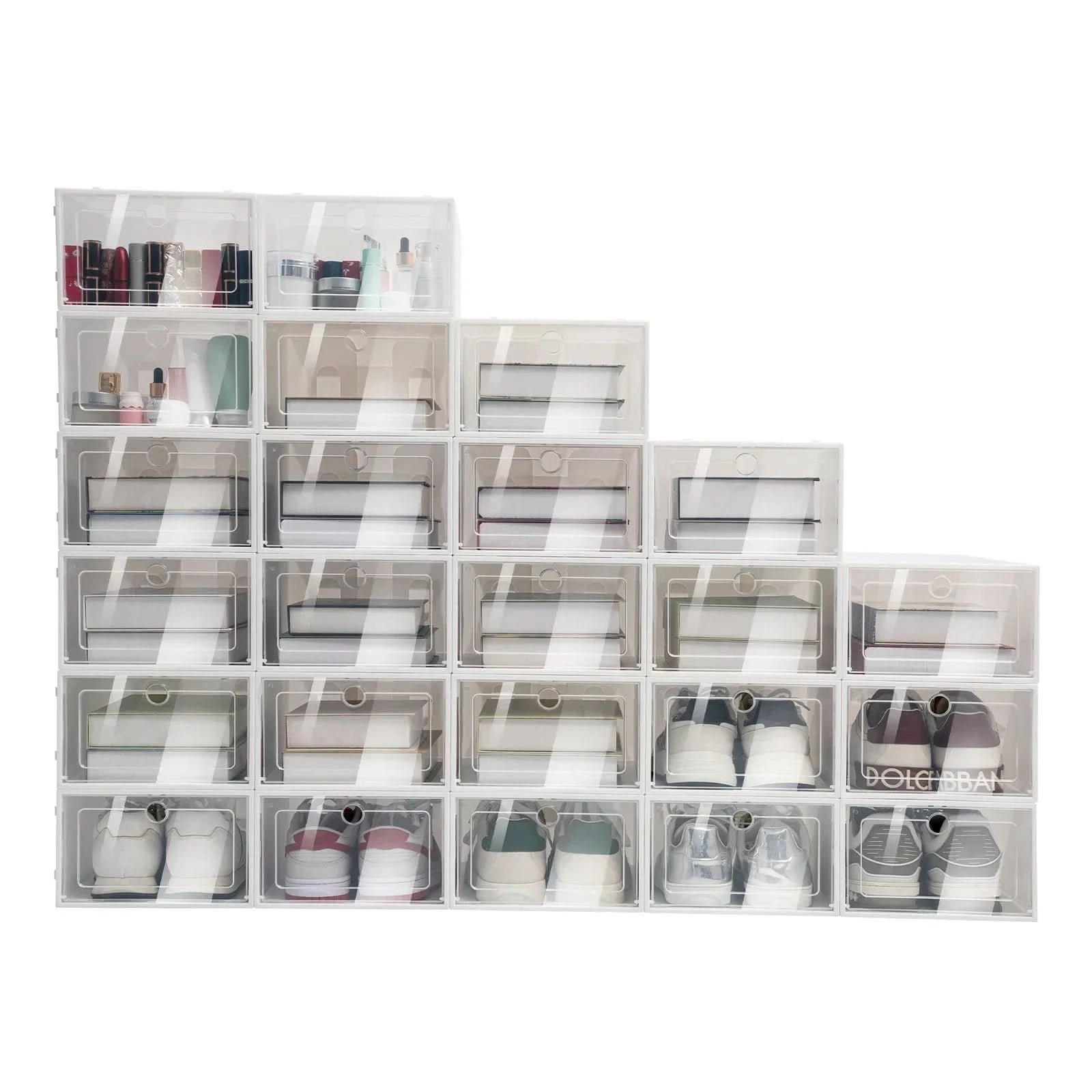 Schuhbox Aufbewahrung Set – 24 Stapelbare & Klare Schuhkartons für Platzsparende Ordnung & Überblick