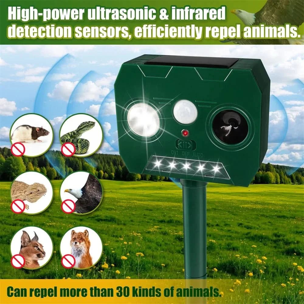Ultraguard Tiervertreiber – Ultraschall Tiervertreiber mit LED-Licht – Wetterfest und Batteriebetrieben