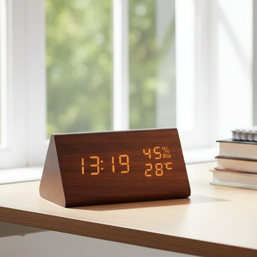 Futura Wecker Holzoptik LED Mit Drei Alarme Temperaturanzeige Einstellbare Helligkeit