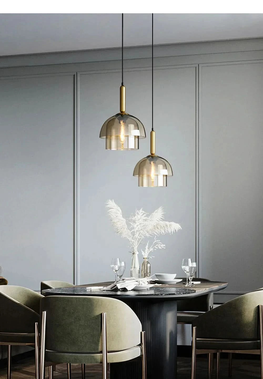 OPHIRA Pendelleuchte Mit Doppelglas Modernes Glasdesign Metall-Details Stimmungsvolle Beleuchtung