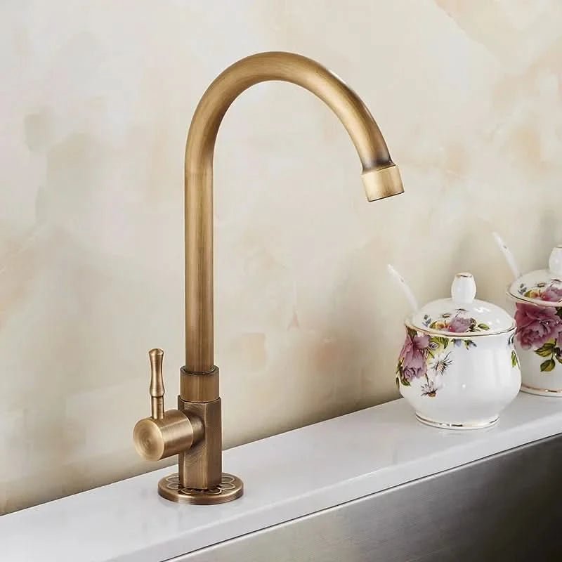 Messing Fluss – Antiker Einhand-Schwanhals-Wasserhahn Für Die Küche