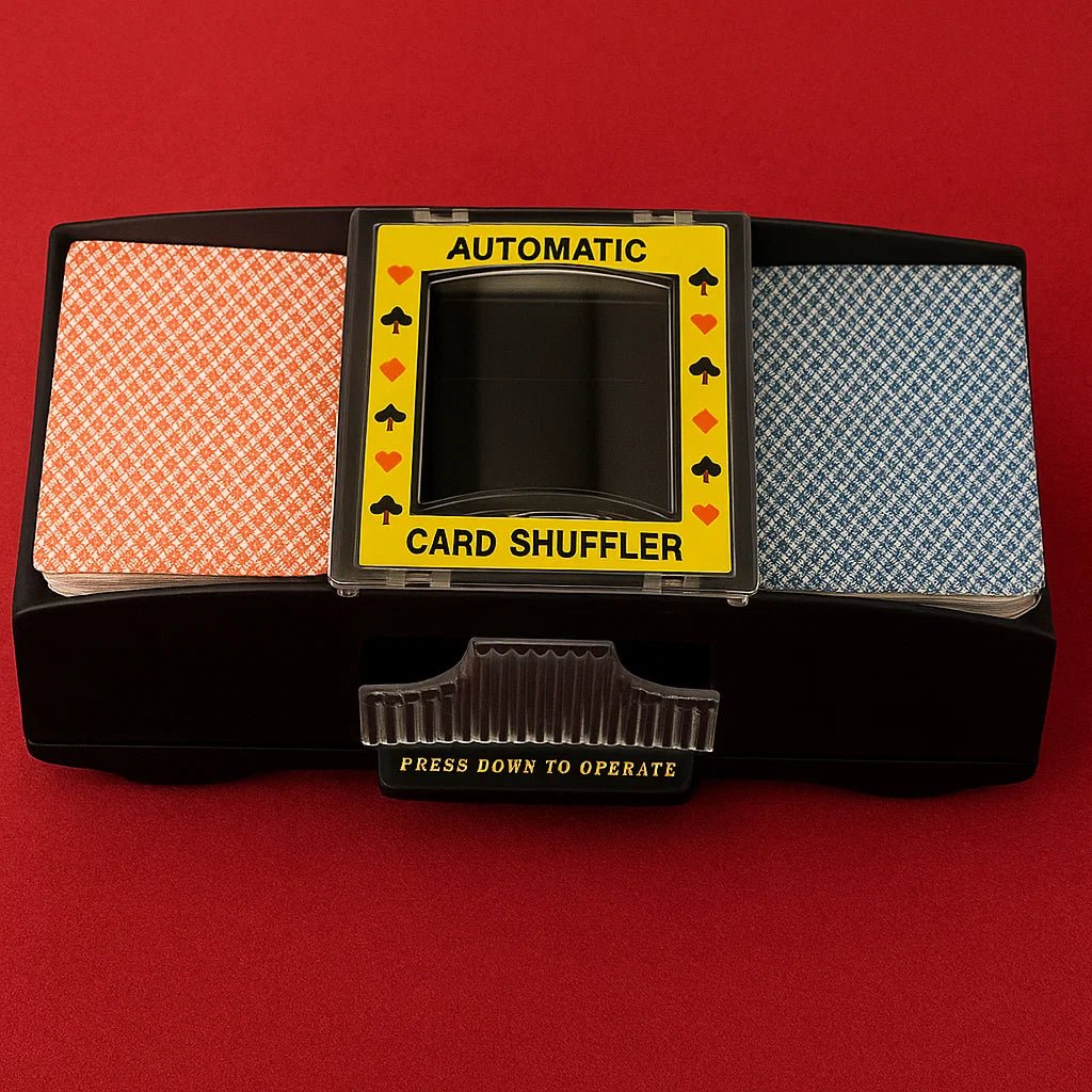 SHUFFLORQ – Automatischer elektrischer Kartenmischer (USB- und batteriebetrieben für 1–2 Kartenspiele) 2