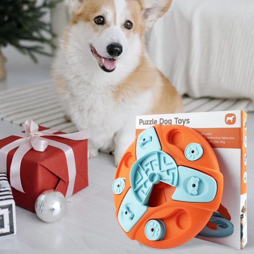 Langsamfutter Puzzlespiel Napf – Interaktiv Gegen-Schling-Napf Für Hunde Mit Dreh & Leckerli-Spiel