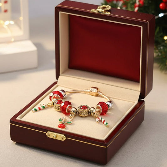 SNOWWRIST – Festliches Zuckerstangen-Charm-Armband mit verstellbarer Silberkette 0