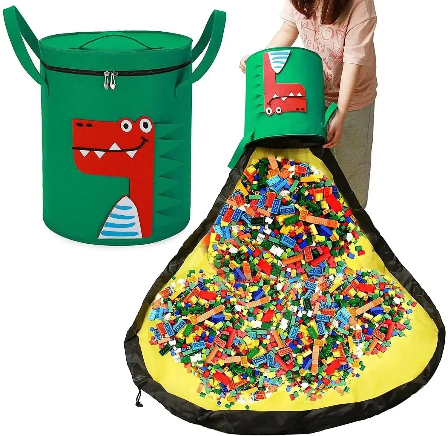 Filz Spielzeug Aufbewahrung Beutel – Faltbare Spielzeugtasche aus Filz mit Tiermotiv für Kinderzimmer & Spielmatten