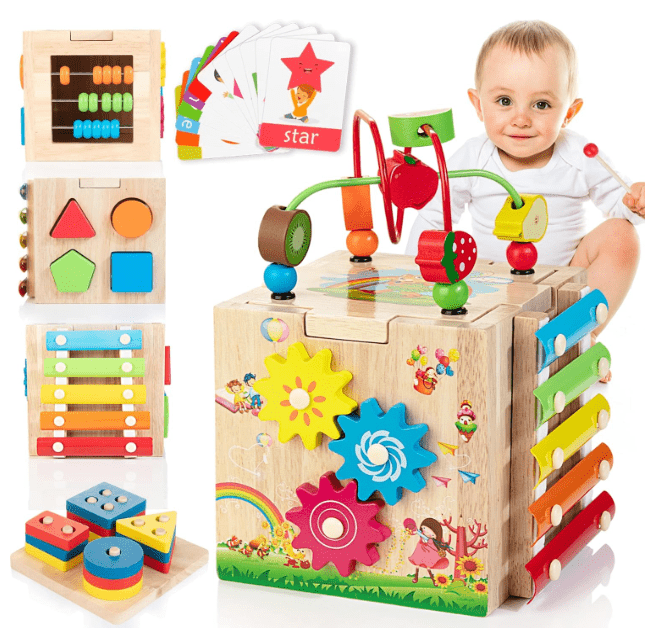 EduCube 8-In-1 – Montessori Lernspielzeug aus Holz für Kleinkinder ab 18 Monaten