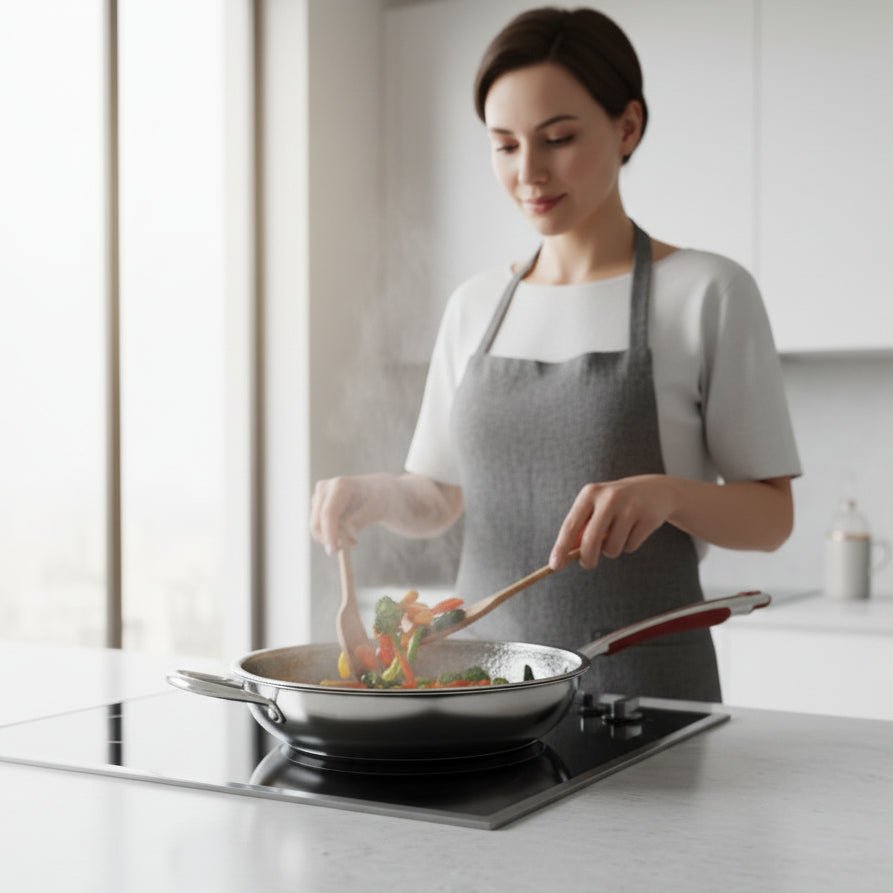 CUISTRON – Premium Titan-Wok mit rundem Boden für Induktionsherde und müheloses Pfannenrühren