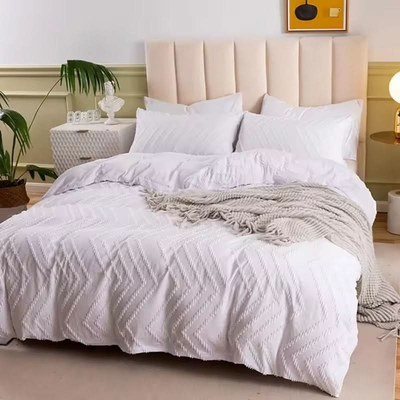 VIRELLE Erstklassig Weißes Zickzack-Muster Bettwäsche-Set 100 Prozent Polyester Luxuriöser Komfort