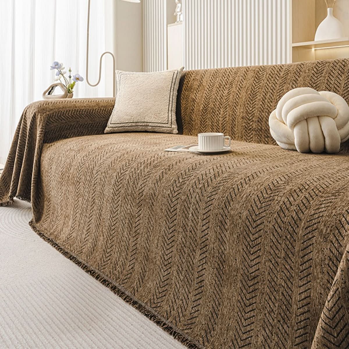 TexturaHome – Kratzfester & Waschbarer Chenille Sofabezug für Stilvolle Wohnräume