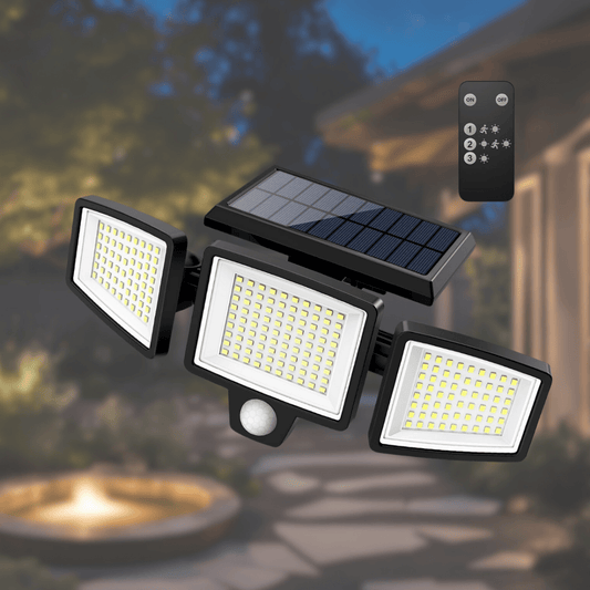 Sonnenschutz – Solarbetriebenes LED Sicherheitslicht Mit Bewegungssensor Und Fernbedienung