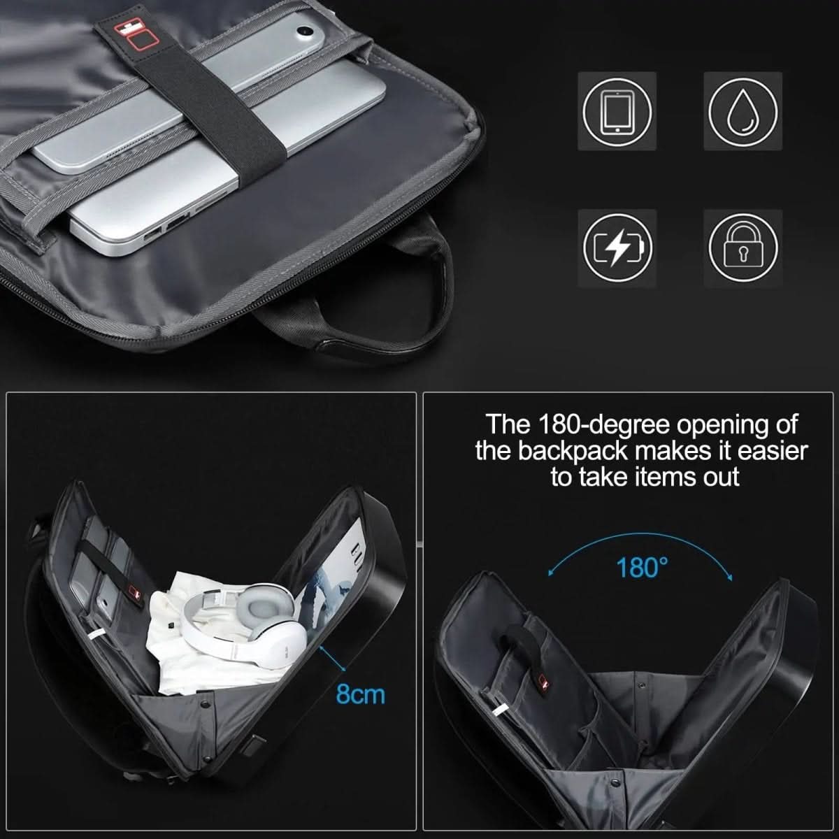 Techschutz Rucksack – Laptoprucksack mit Diebstahlschutz, USB & Hartschale