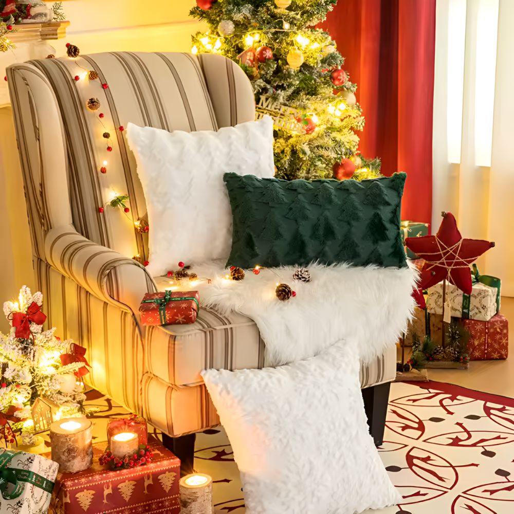 TREEBLISS – Kuscheliger Plüsch-Weihnachtsbaum-Kissenbezug mit ultraweichem Stoff 4