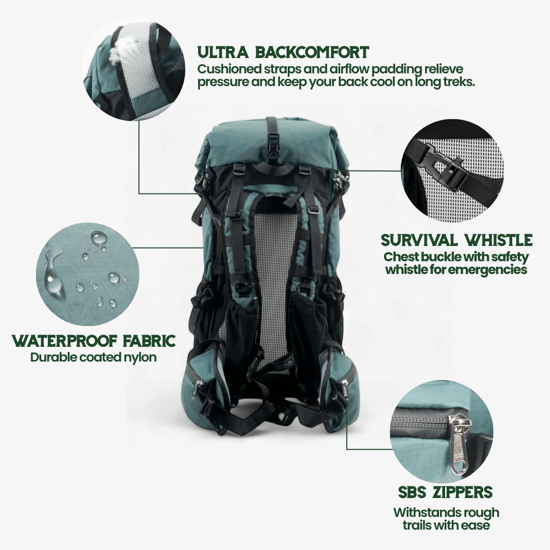 ULTREA Pack – Ultraleichter 50L Abenteuerrucksack mit Rolltopverschluss und Reißfestes-Nylon