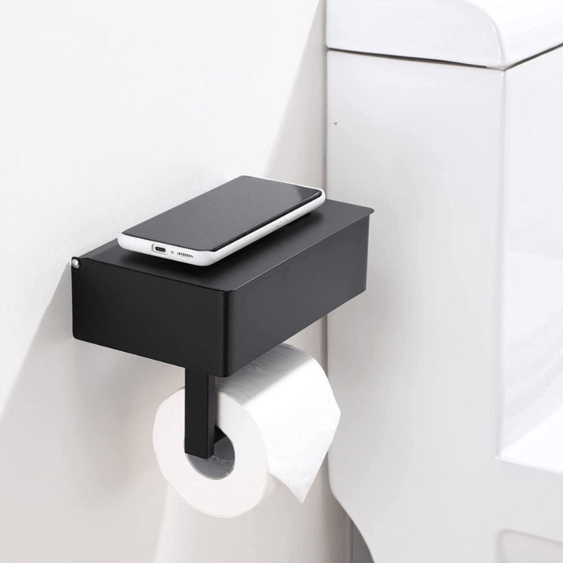 STAHLDELUXE Toilette Halter – Toilettenpapierhalter aus Edelstahl mit Wasserdichtem Ablagefach für Handy & Hygieneartikel