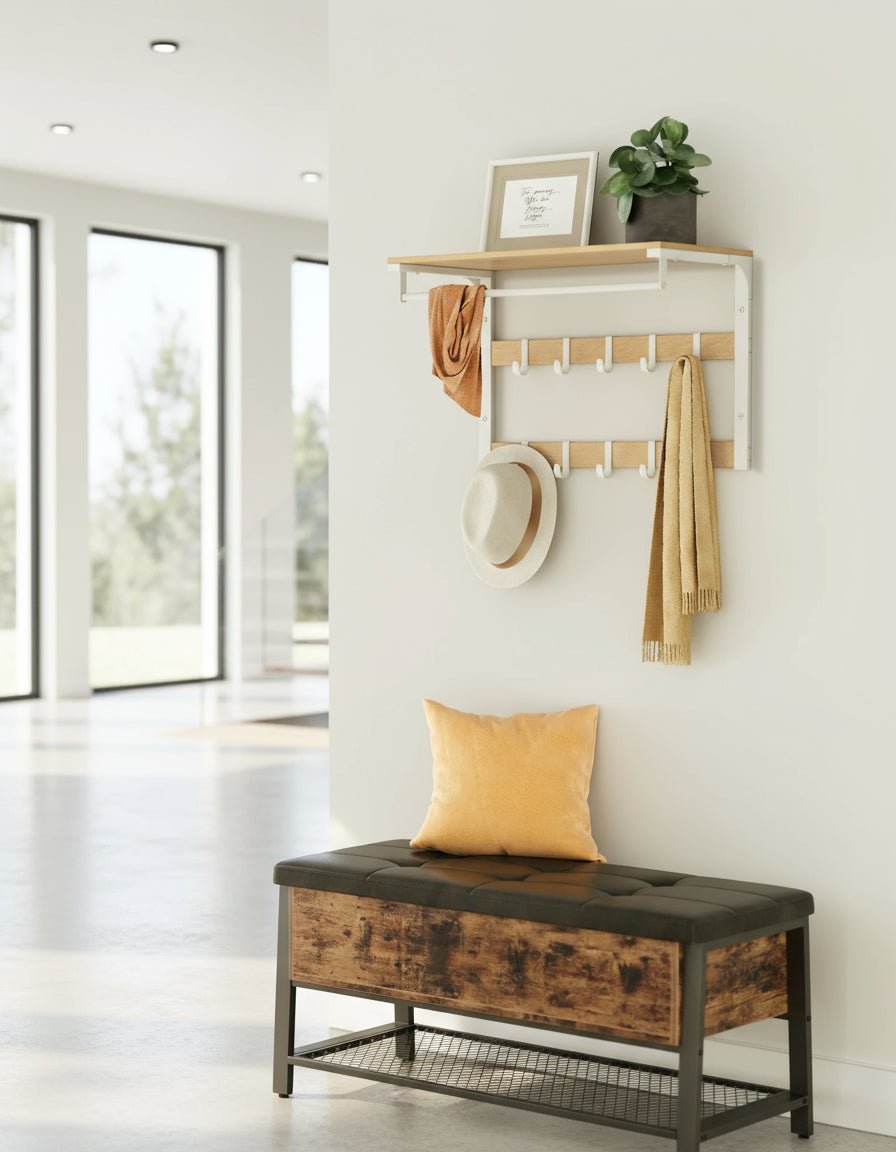 WALLVERA – 3-in-1 Wandgarderobe mit Ablage, Haken und Kleiderstange 2