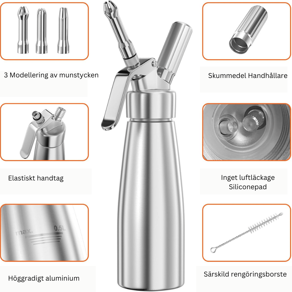 WHIPTRON – 500-ml-Sahnespender aus Aluminium mit 3 Düsen 4
