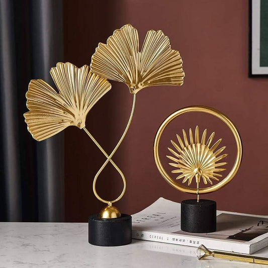 MIRELIA Goldene Ginkgo-Blatt Kunst Skulpturen Luxuriöse Raumdekoration Aus Eisen