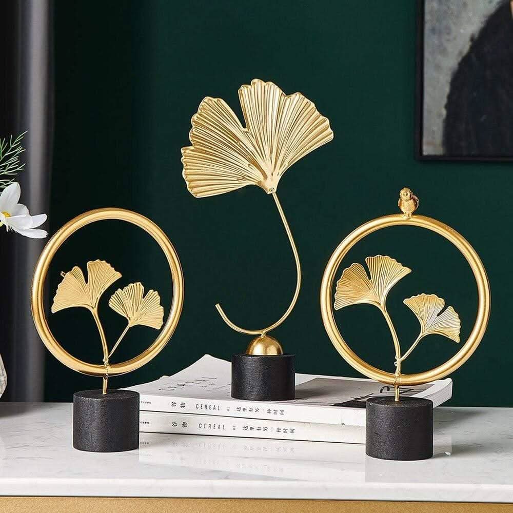 MIRELIA Goldene Ginkgo-Blatt Kunst Skulpturen Luxuriöse Raumdekoration Aus Eisen