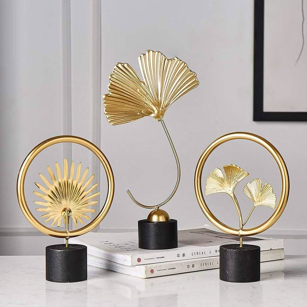 MIRELIA Goldene Ginkgo-Blatt Kunst Skulpturen Luxuriöse Raumdekoration Aus Eisen
